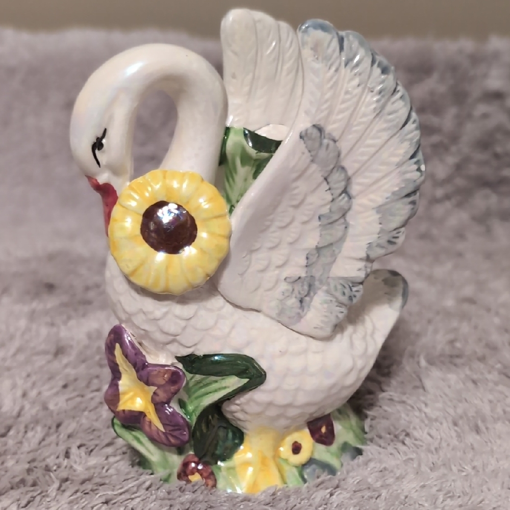 Charming Ceramic Swan with Floral Details